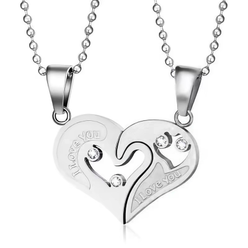 Elegant Couples Jewelry: Heart Shaped Diamonds Embedded Pendants