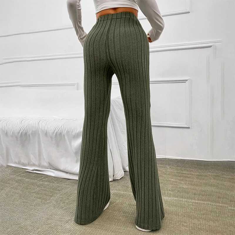 CUTANOVA autumn new 2023 solid wide pit striped casual knitted wide leg pants suitable for women to keep warm on the streets in autumn and winterC2504