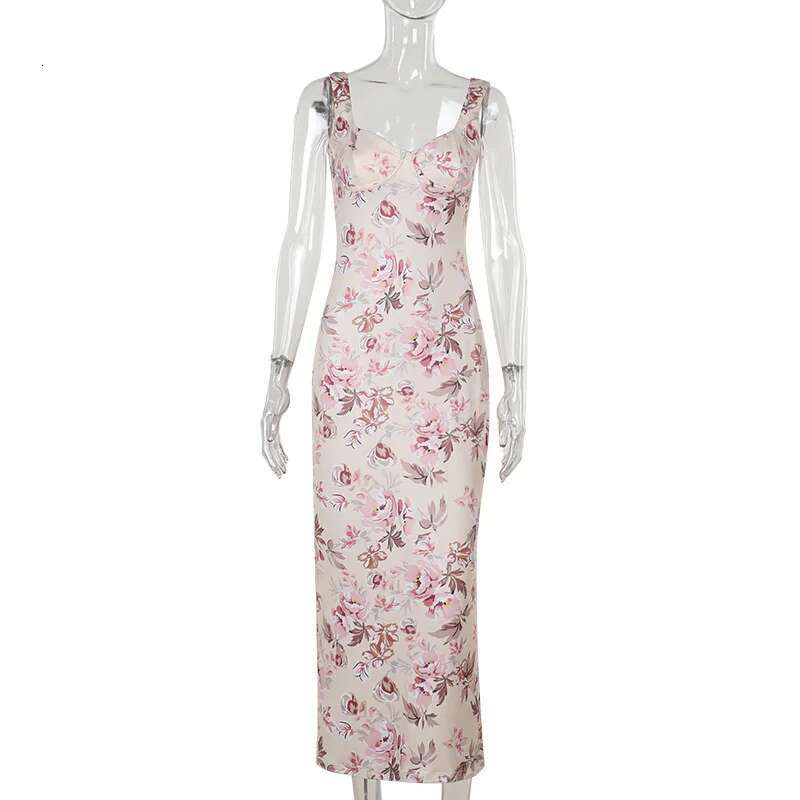 Dongdumaoyi Townlike Floral Print Slim Bodycon Dress Women Spaghetti Strap Summer Maxi Long Backless Nightclub Sexy Party Dresses