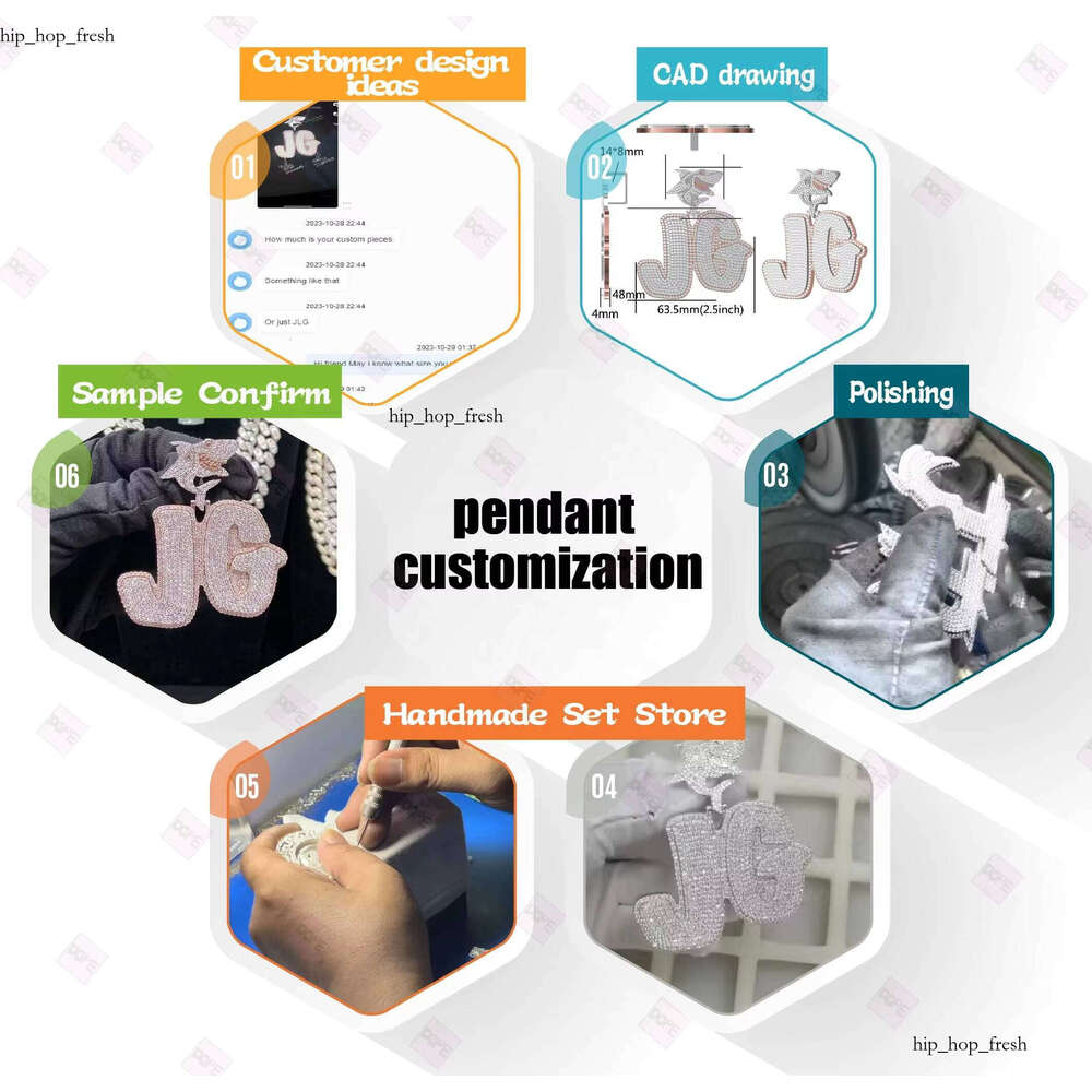 Customized Initial Double R Hip Hop 925 Silver Iced Out Real VVS Silicon Stone Pendant