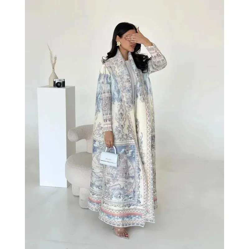 KAF Women Fashion Abaya Vintage Printed Cardigan Design Loose Large Size Elegant Female Robe Spring Autumn Model