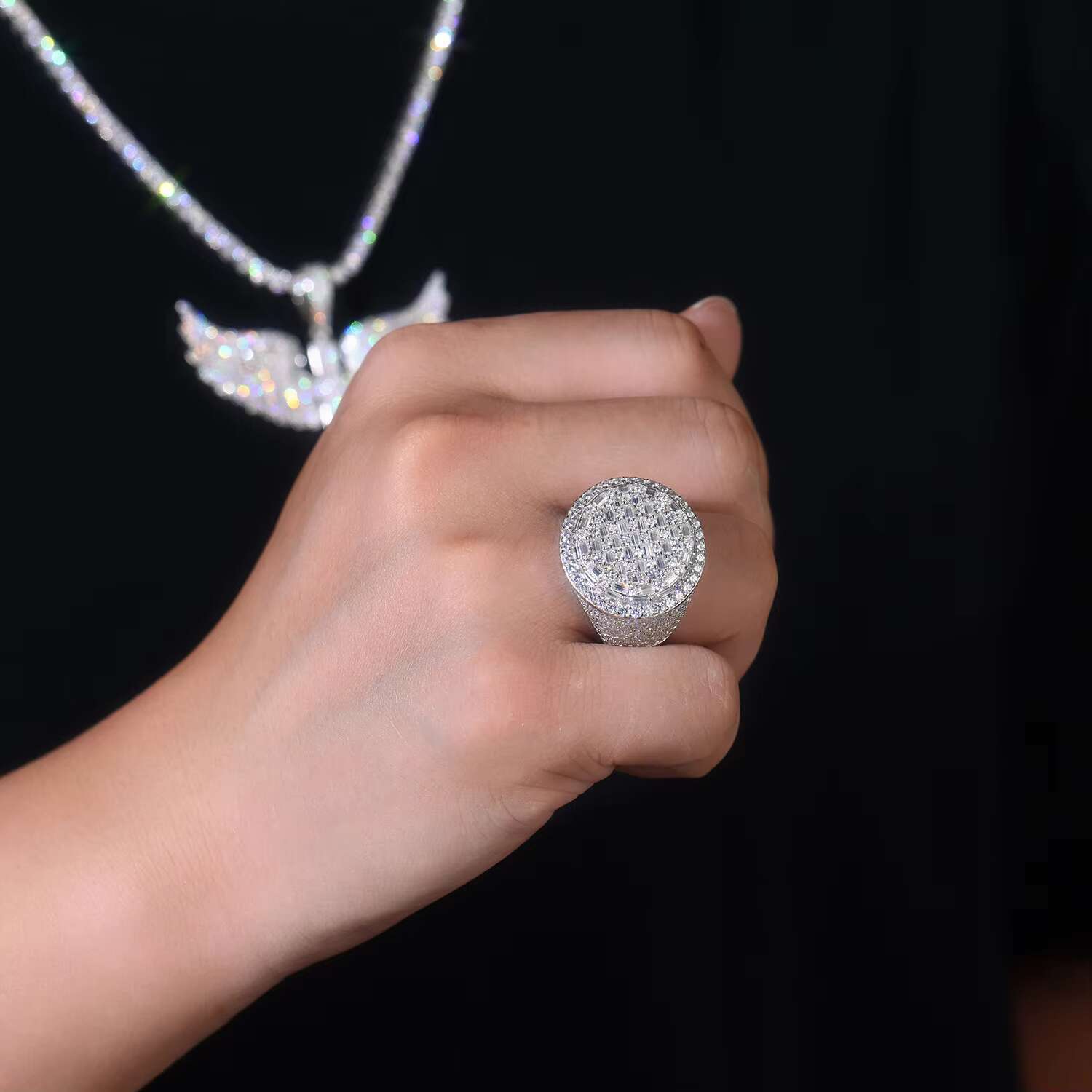 DE Hip Hop Moissanite Men Ring Iced Baguette Moissanite Men Ring Hip Hop Men 925 Silver Moissanite Rings with Certificate