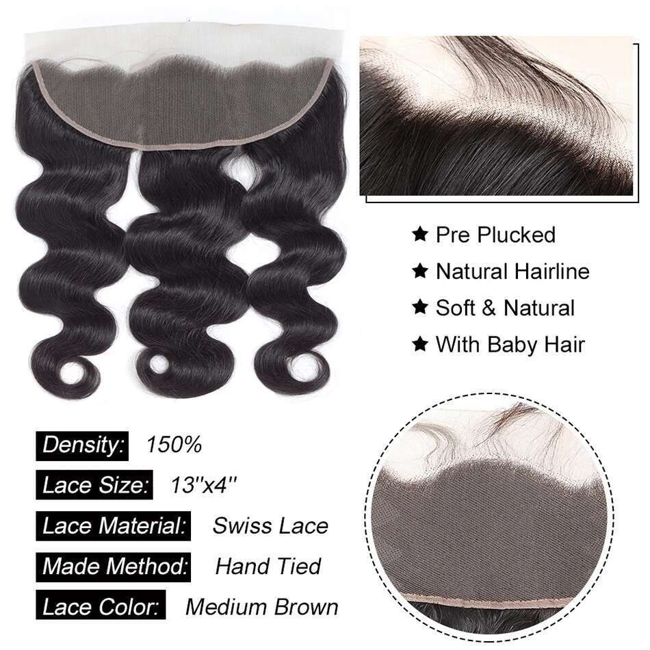 30 Inch Body Wave Lace Frontal Peruvian Bundles With Closure Remy 100% Human Hair Extension