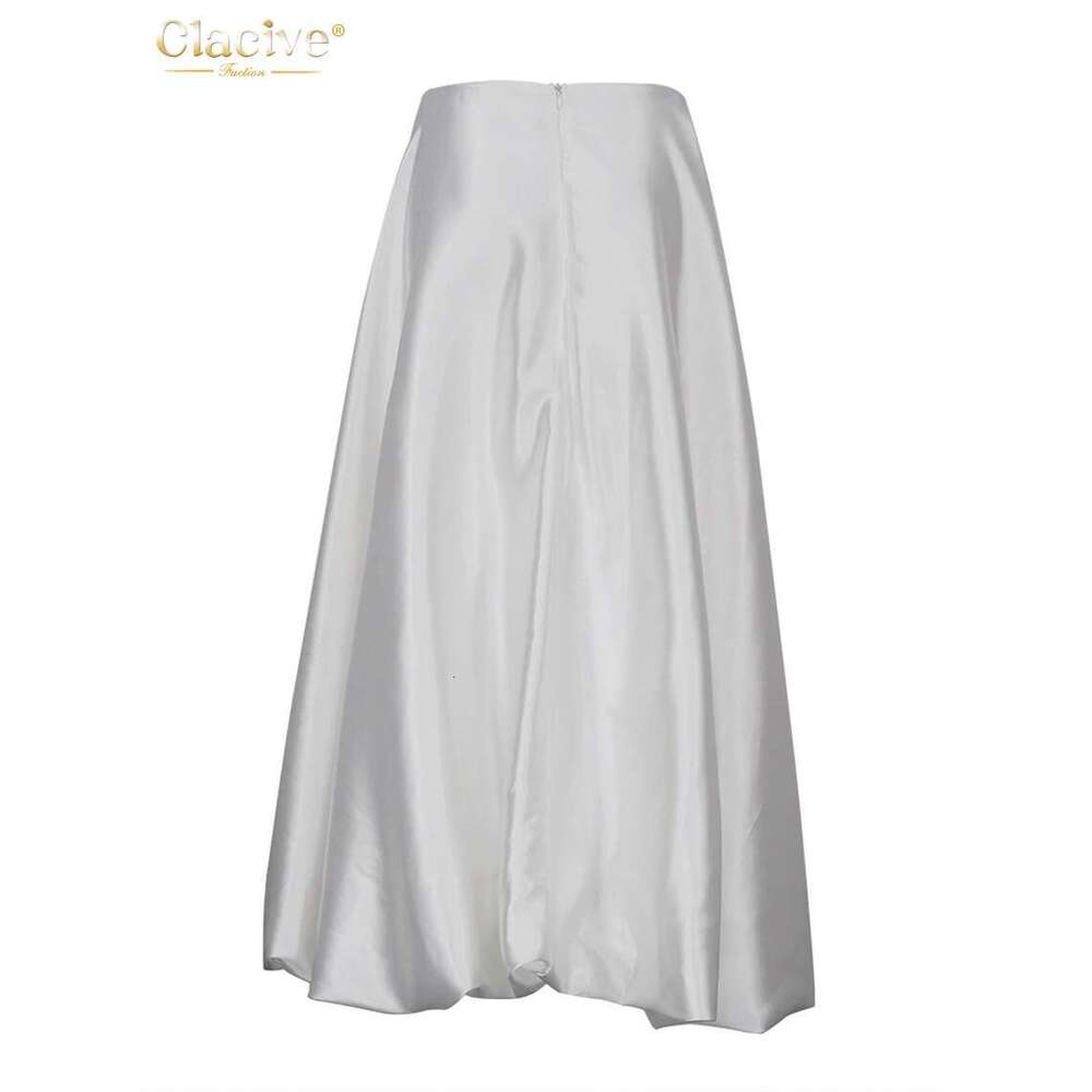 Clacive Fashion Beige Satin Skirts For Women Elegant High Waist Office Lady Ankle-Length Casual Loose Skirt Female Clothes