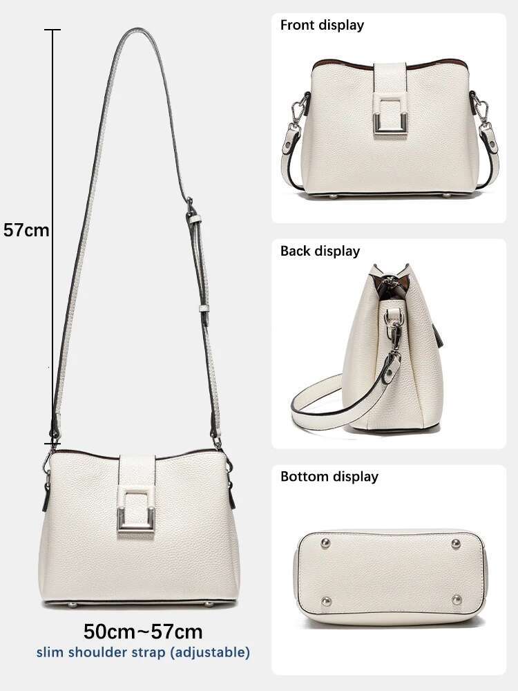 Zency Genuine Leather White Designer Noble Shopper Shoulder Commuter Large Handbag Women Tote Bucket Cross Body Bag