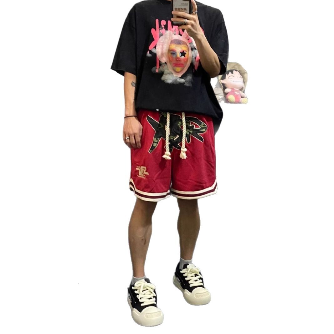 American embroidered sports shorts men's summer thin ins trendy high street five quarter casual wide leg basketball pants