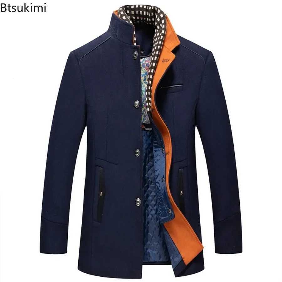 2025 Mens Autumn Winter Wool Blends Coat Business Casual Cashmere Trench Coats Fashion Scarf Collar Man Warm Woolen OvercoatsT251125