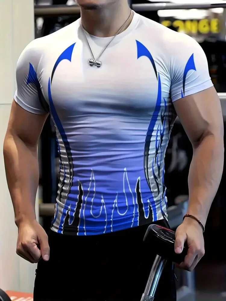 Outdoor loose casual mens round neck short sleeved city street trend fashion round neck shirt single line printed mens T-shirt W250425