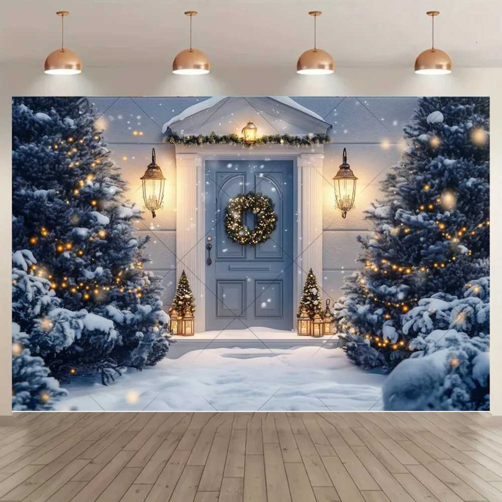 Beautiful Christmas Outdoor Evening Snow Photography Background Christmas Tree Lights With Winter Childrens House Party PhotoM251125