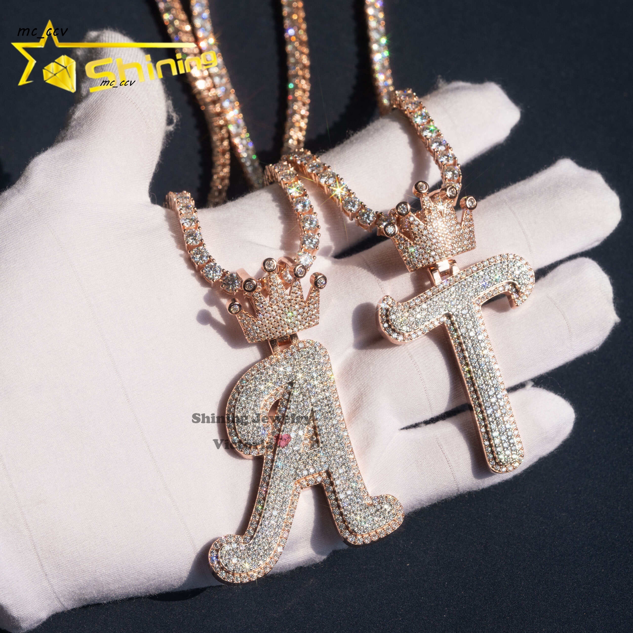 GRA Certificated Pass Diamond Tester 2.5 Tall Crown Bail Custom Letter Initial Name Pendant Fit for 4mm Tennis Chain