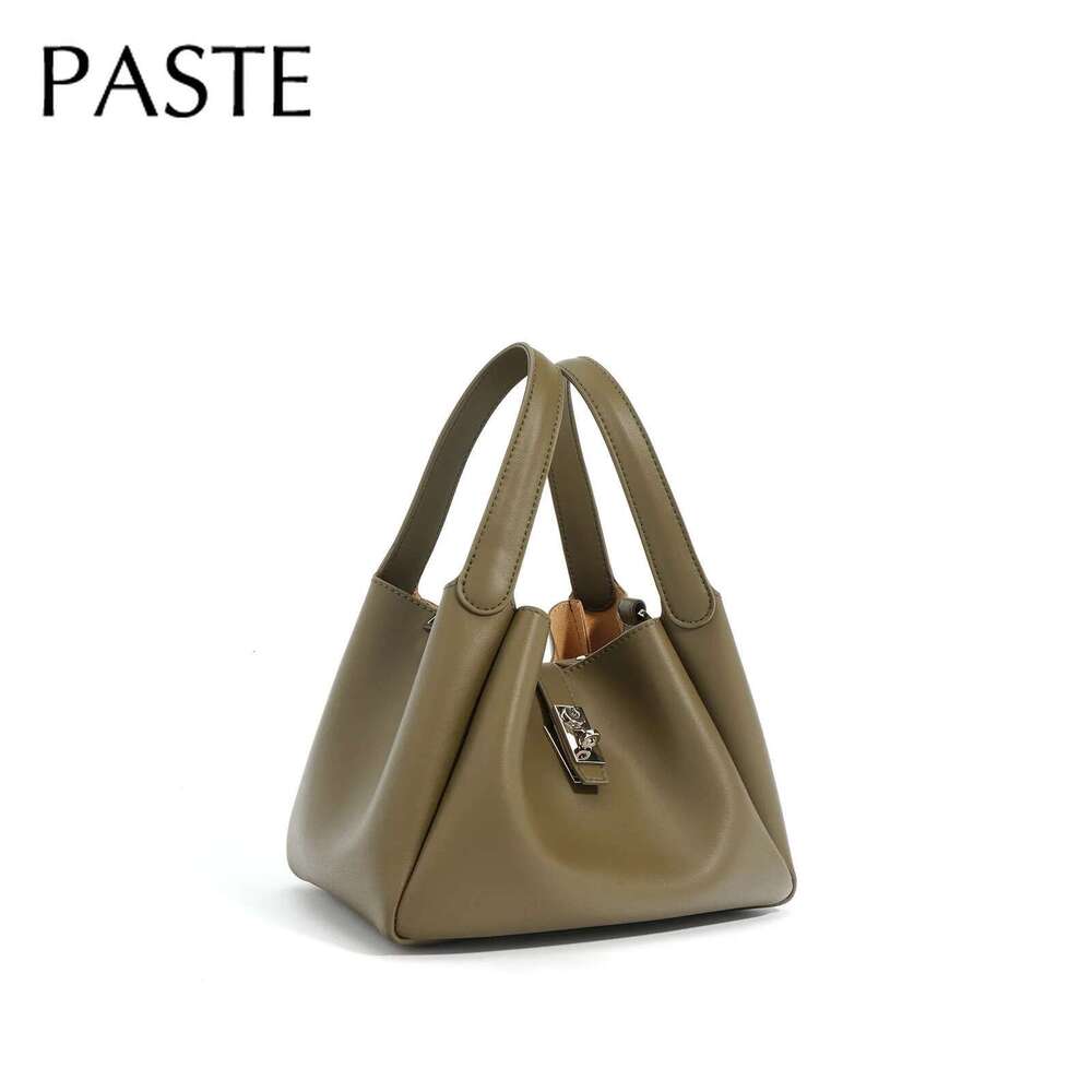 Just One Simple Basket Tote Niche Lazy Style Color Cowhide Leather Women Handbag Shoulder Bag Green