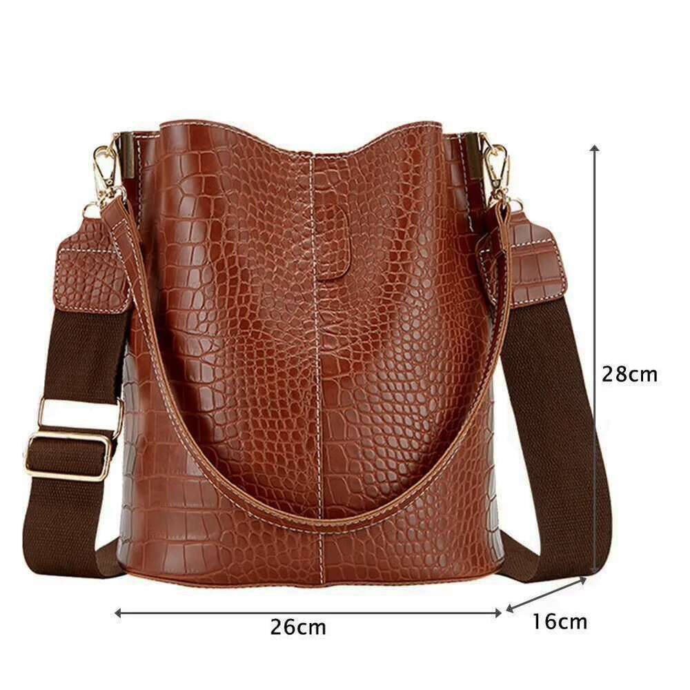 Luxury Designer Leather Crossbody Women Large-Capacity Patchwork Fashion Bucket Bags Crocodile Pattern Shoulder Messenger Handbag