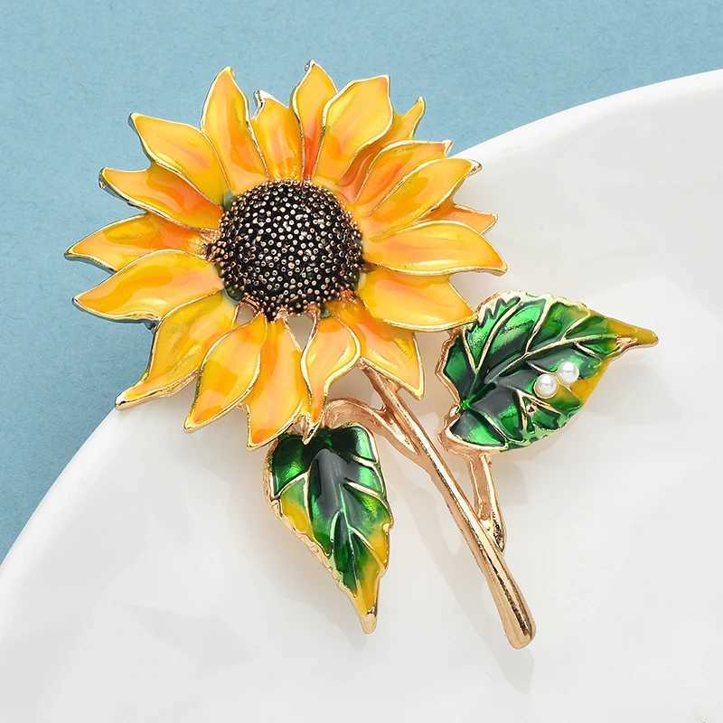 Wulibaby Beautiful Sunflower Brooches For Women Unisex Yellow Charming Enamel Flower Party Office Brooch Pins Gifts J251125