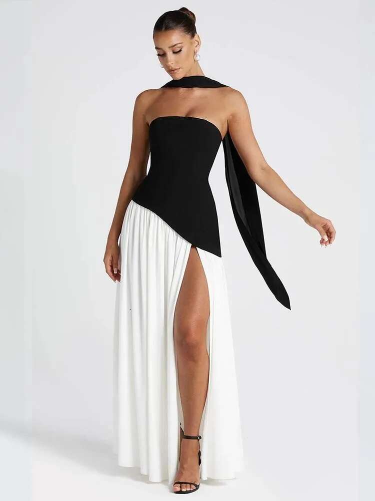 Dongdumaoyi Townlike Maxi Long Dress Pleated A Line Women Spring Summer Patchwork Backless Nightclub Sexy Party Dresses