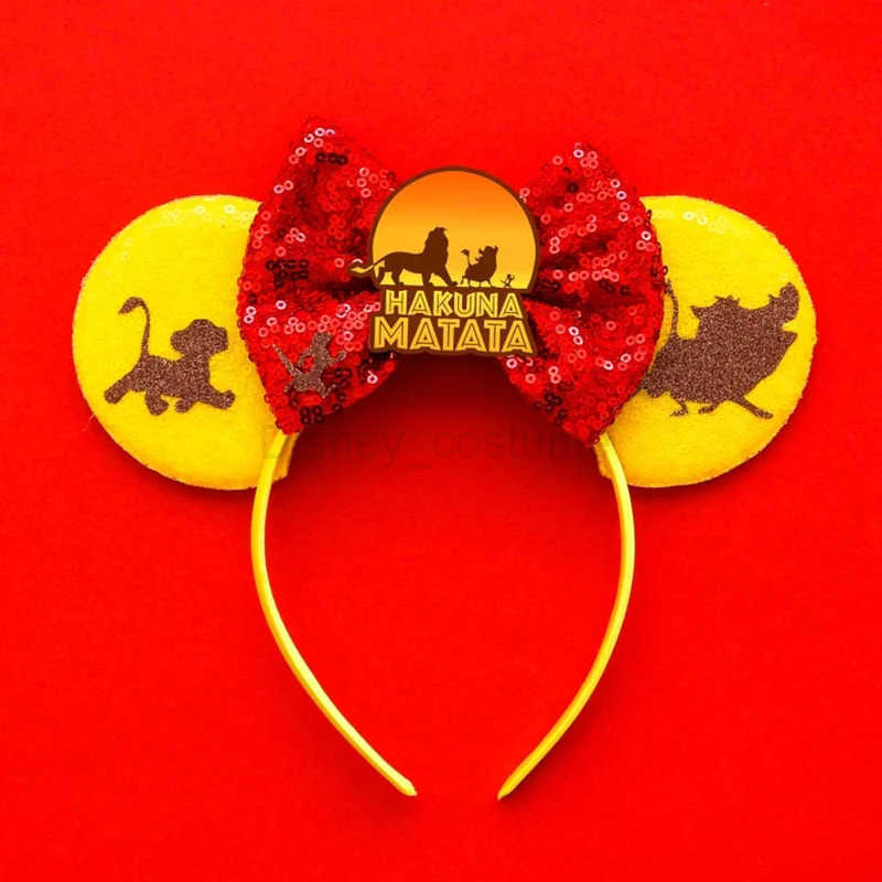 Disney Lion King Ears Hairdo Female Shining Bow Headband Children Simba Headband Girls Pumbaa Hair Band Baby Disney Ding Meng Headband X250425