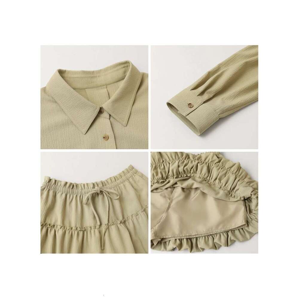 CHIC VEN Women Shirt Solid Long Sleeve Loose Casual New Texture Female Blouses Elastic Waist Mini Skirt Set Spring Summer 2025