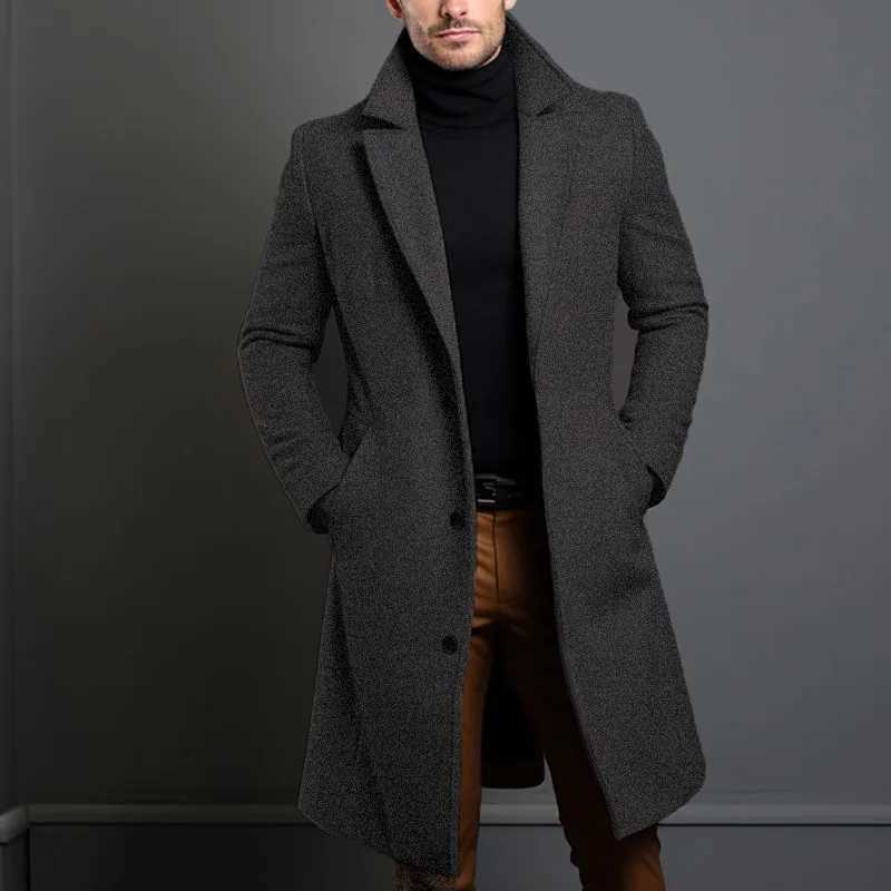 Lapel Wool Blend Mens Trench Coats Warm Long Overcoat For Man Winter Mid-Length Mans JacketsT251125