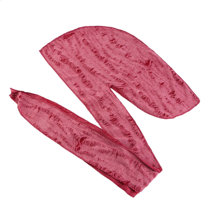 Durag long tail cotton ribbon pirate hat retro distressed Durag chemical hat Turban headband Bandanas headwear 250423