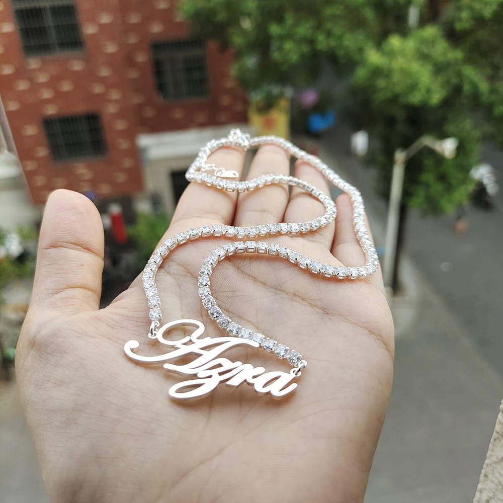 DODOAI Custom Name Necklaces with Tennis Chain Name Year Necklaces Numbers Personaliz Crystal Pendant Christmas Halloween Gifts 250425