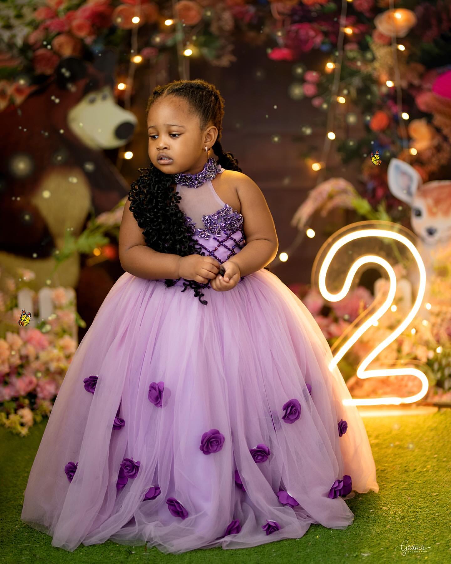 2026 Lilac Ball Gown Flower Girl Dresses Flowers Beaded Appliques Tulle Halter Little Girl Christmas Peageant Birthday Christening Tutu Dress Gowns ZJ