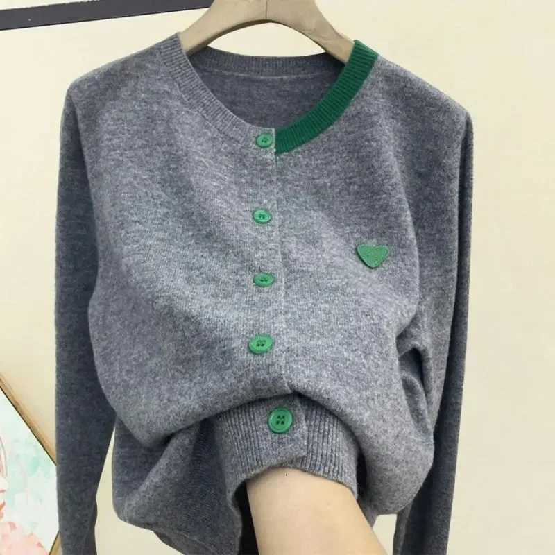 Women Fall Winter Knit Cardigan Single-breasted Round Neck Color Matching Elastic Warm Anti-pilling Lady Sweater CoatT251125