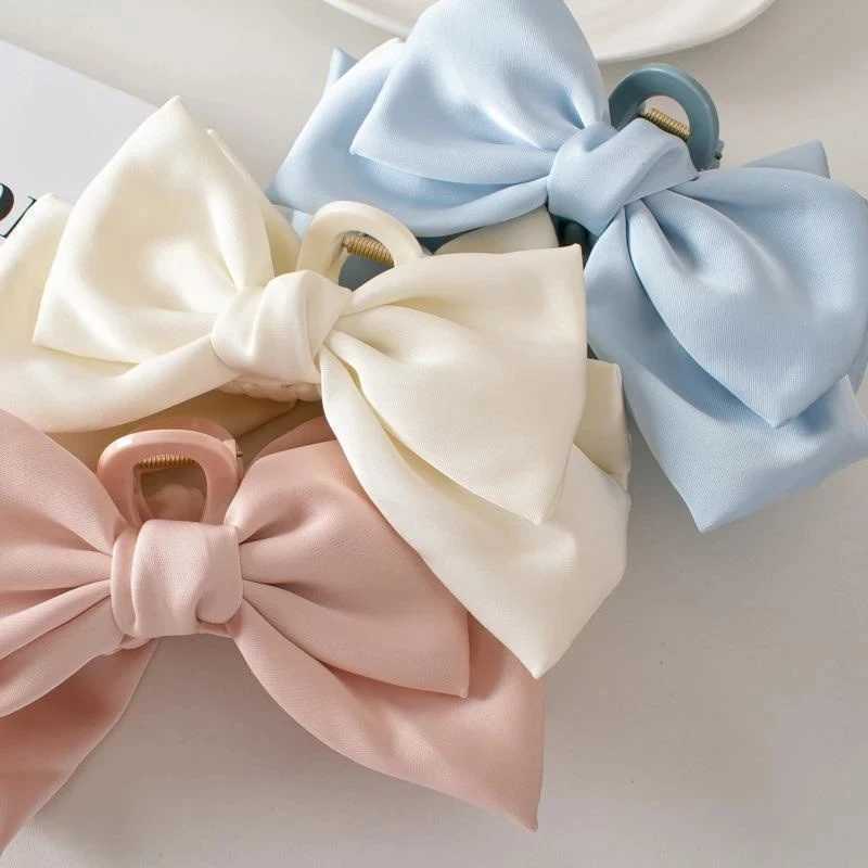 Fashion womens bow hair Korean version solid color butterfly satin hair clip girls hair accessories headbandT250425