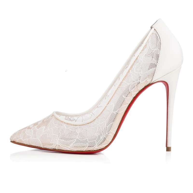 Spring and summer new pointed shallow lace mesh breathable red sole shoes thin high-heeled banquet dress large size women's shoe