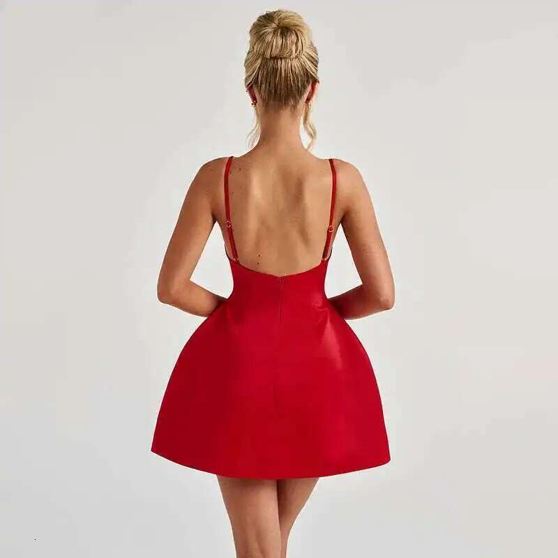 Dongdumaoyi Townlike Waist Wrap A Line Dress Women Mini Spring Summer Backless Nightclub Sexy Party Dresses