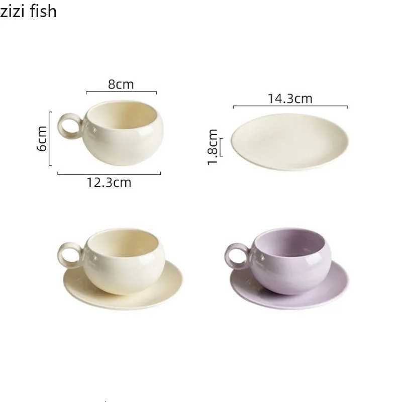 Ceramic Mug with Plate Creative Solid Color Coffee Mug Set Afternoon Tea Milk Cups Household Breakfast Cup Tea Cup Water Cup Y251125