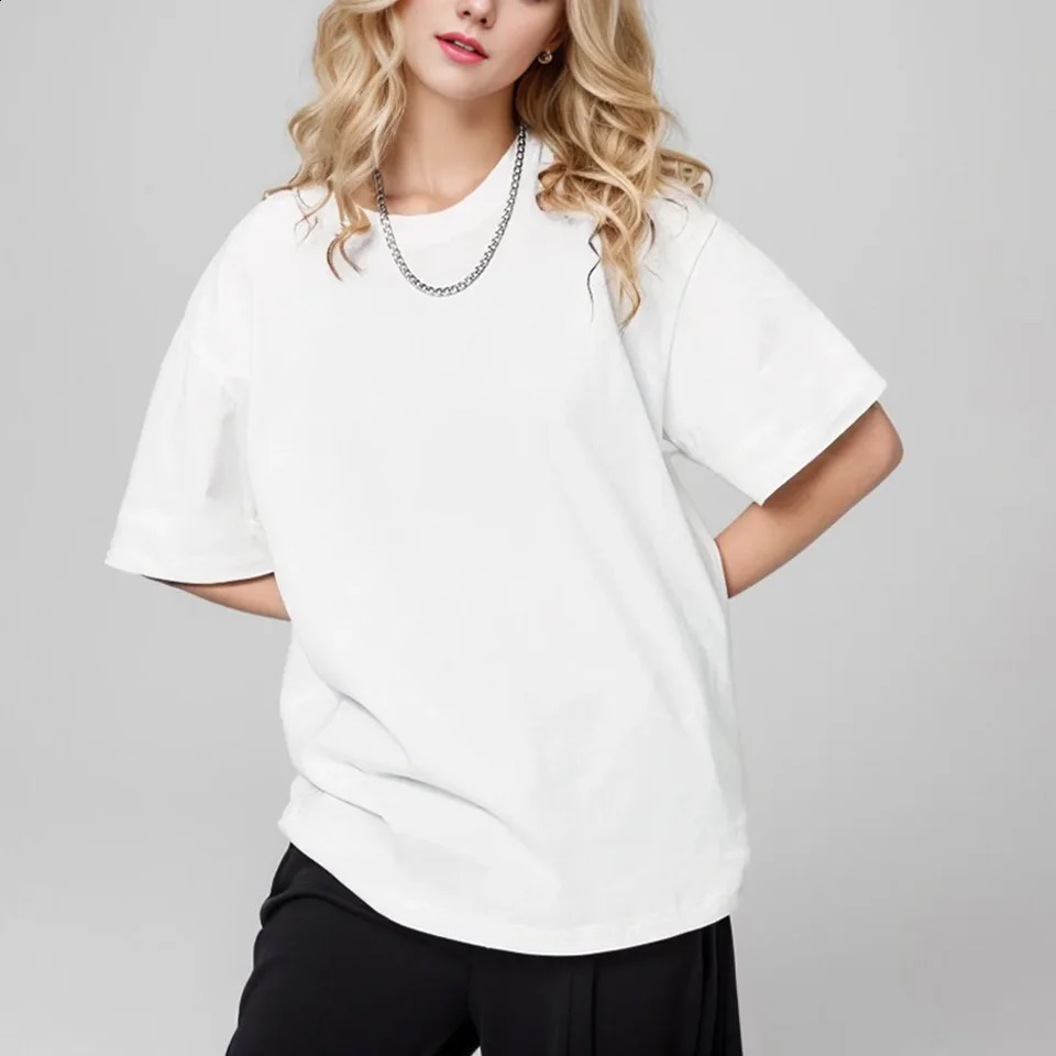 240gsm heavy-duty oversized mens plain weave T-shirt summer high-quality short sleeved T-shirt 100% pure cotton solid color fashionable casual white t