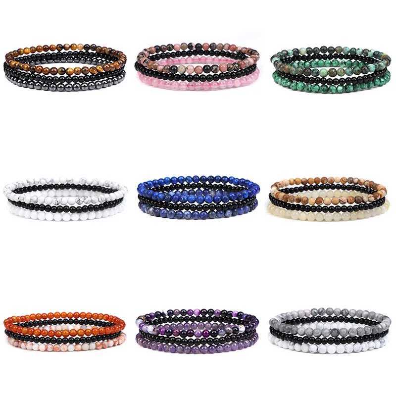 3pcs Amethysts Purple Agates Elastic Bracelets For Women Men Natural Stone Tiger Eye Black Onyx 4mm Beads Bracelet Set Jewelry J251125