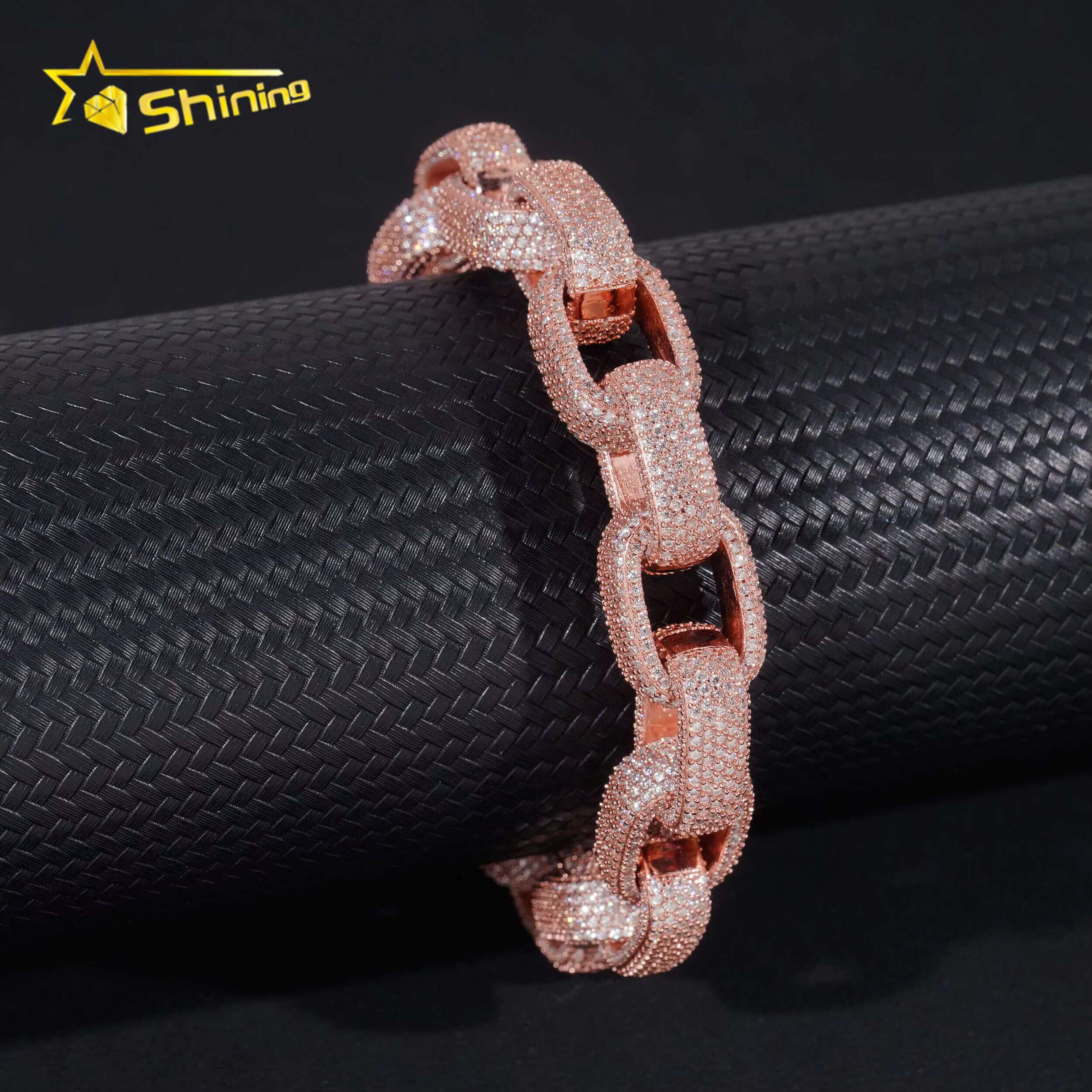 Silver 925 Gold Plated 13MM Pass Diamond Tester Hip Hop Jewelry Custom VVS Moissanite Cuban Link Chain Bracelet Men Jewelry