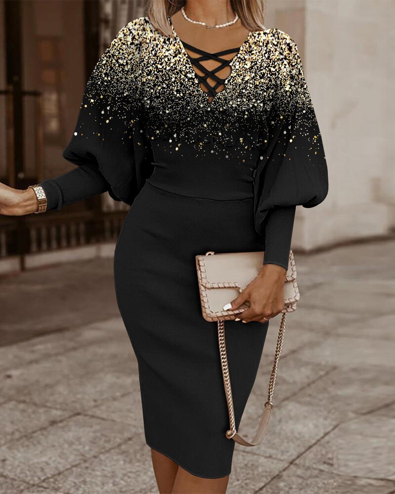 Autumn and Winter 2022 Long Sleeve V-Neck Waist Pack Hip V-Neck Dress for Women