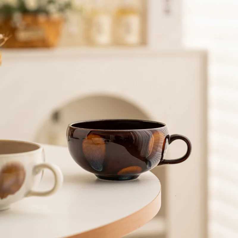 1PC Japanese ceramic coffee cups chestnut soup cups household milk wide-mouthed mugs large capacity Y251125