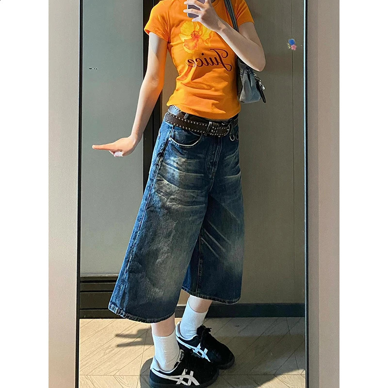 2025 vintage Y2K shampoo denim shorts high waist abused twisted wide leg bag jeans Jorts casual summer wear 250417