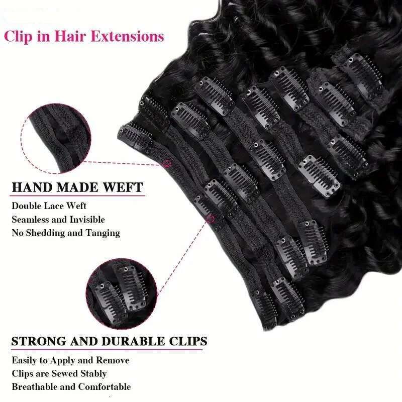 Deep Wave Clip Ins Human Extensions For Women 8Pcs Cuticle Aligned Real Hair Curly Thick To Ends With 120G/Set 18 Clips