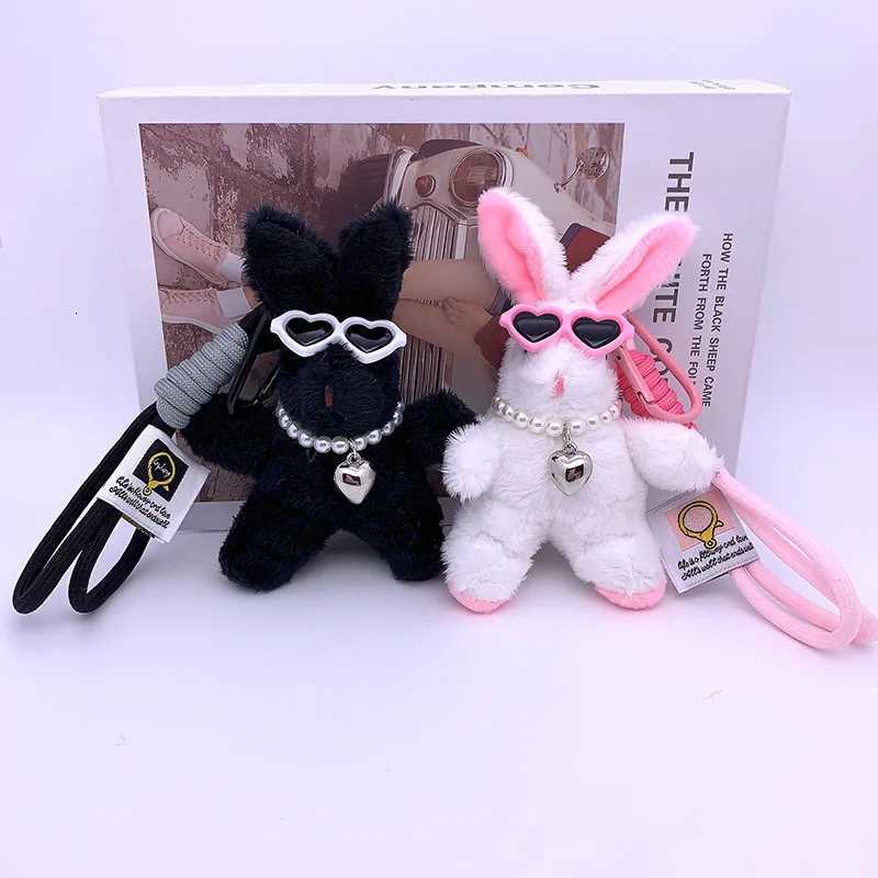 15cm Cartoon Black Rabbit Pendant Plush Doll Animal Rabbit Love Eyes Keychain Backpack Pendant Car Hanging for Girl Women GiftsXJ251125