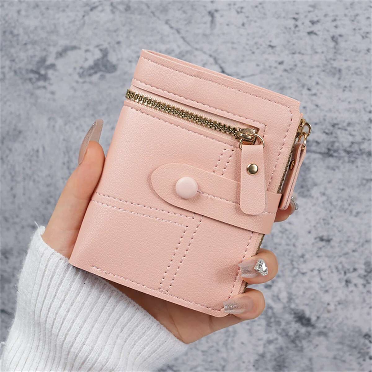 Wallet New Button Female Solid Color Thin Ladies Wallet Card Clip Short Coin Purse Cross-Border Wholesale