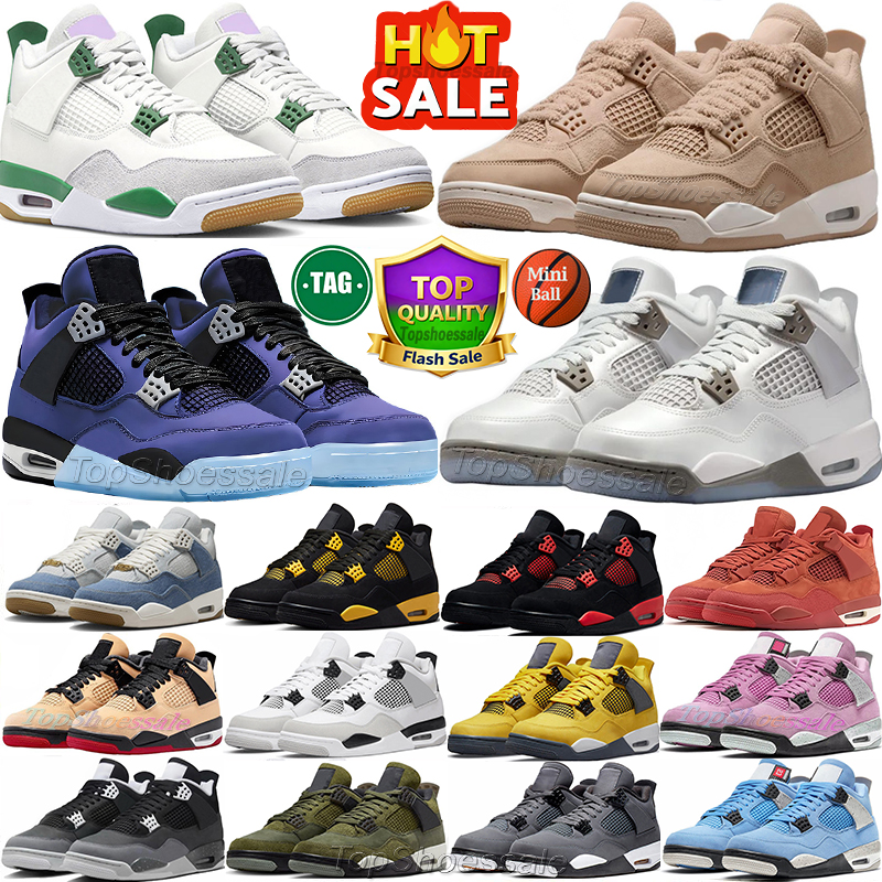 Designer mens shoes jump mans 4s basketball shoes 4 Military Black Cats Pizza Pine Green Sail Bred White Thunder Pink Photon Dust Oreo Frozen Womens Sneakers Trainers