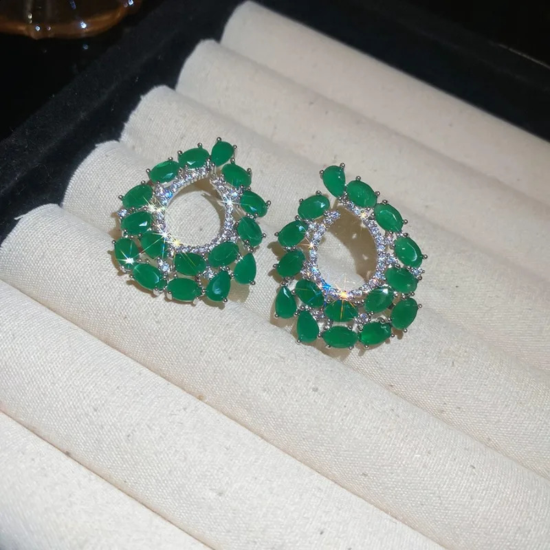 Minar Unusual Green Color CZ Cubic Zirconia Hollow Water Drop Pendant Earrings Silver Plated Copper Jewelry 250422