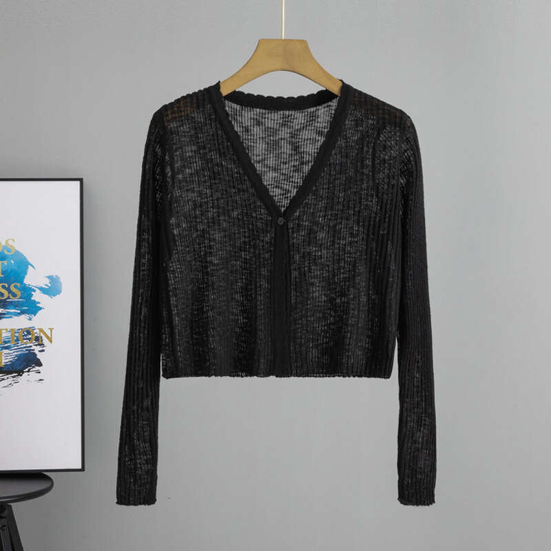 Womens Designer Clothing Solid Color Slim Fit Cardigan Knitted Jacket for Womens Summer New Outfit Thin Style Sun Protection Shirt Versatile Short Top