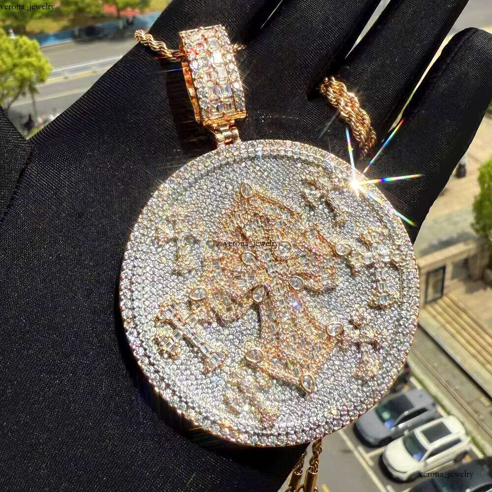 Ice out VVS Moissanite In Stock Heavy Round Pendant Layered Seven Cross Two-tone Fashionable Men's Hip-hop Jewelry Necklace