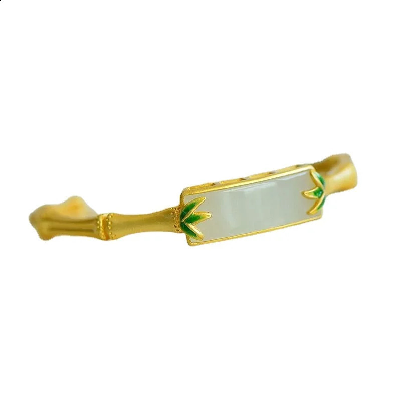 Classic Natural an Jade Leaf Bamboo bracelet for women Square Enamel quietly elegant Style bangles Banquet Jewelry 250424