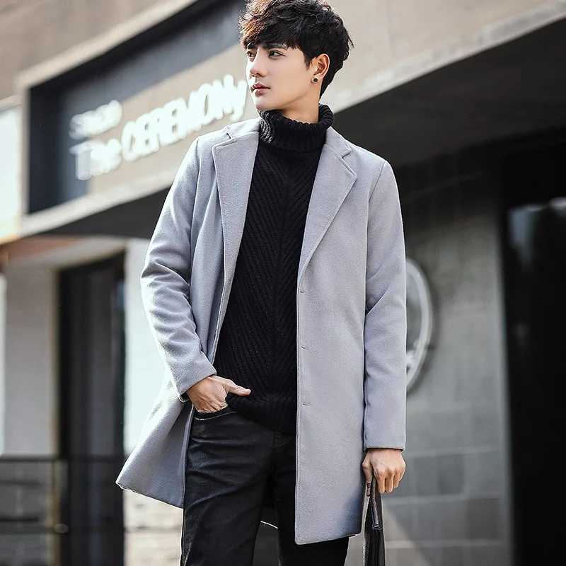 New Autumn Winter Mens Woolen Coats Korean Style Slim-fitting Mid-length Windbreaker Mens WoolenT251125