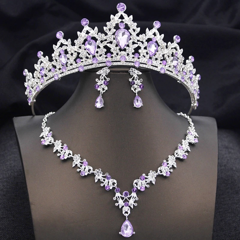 Opal Blue Tiaras Sets Bridal Jewelry Set for Princess Wedding Crown and necklace earring Prom Birthday Dress Costume Accessories 250417