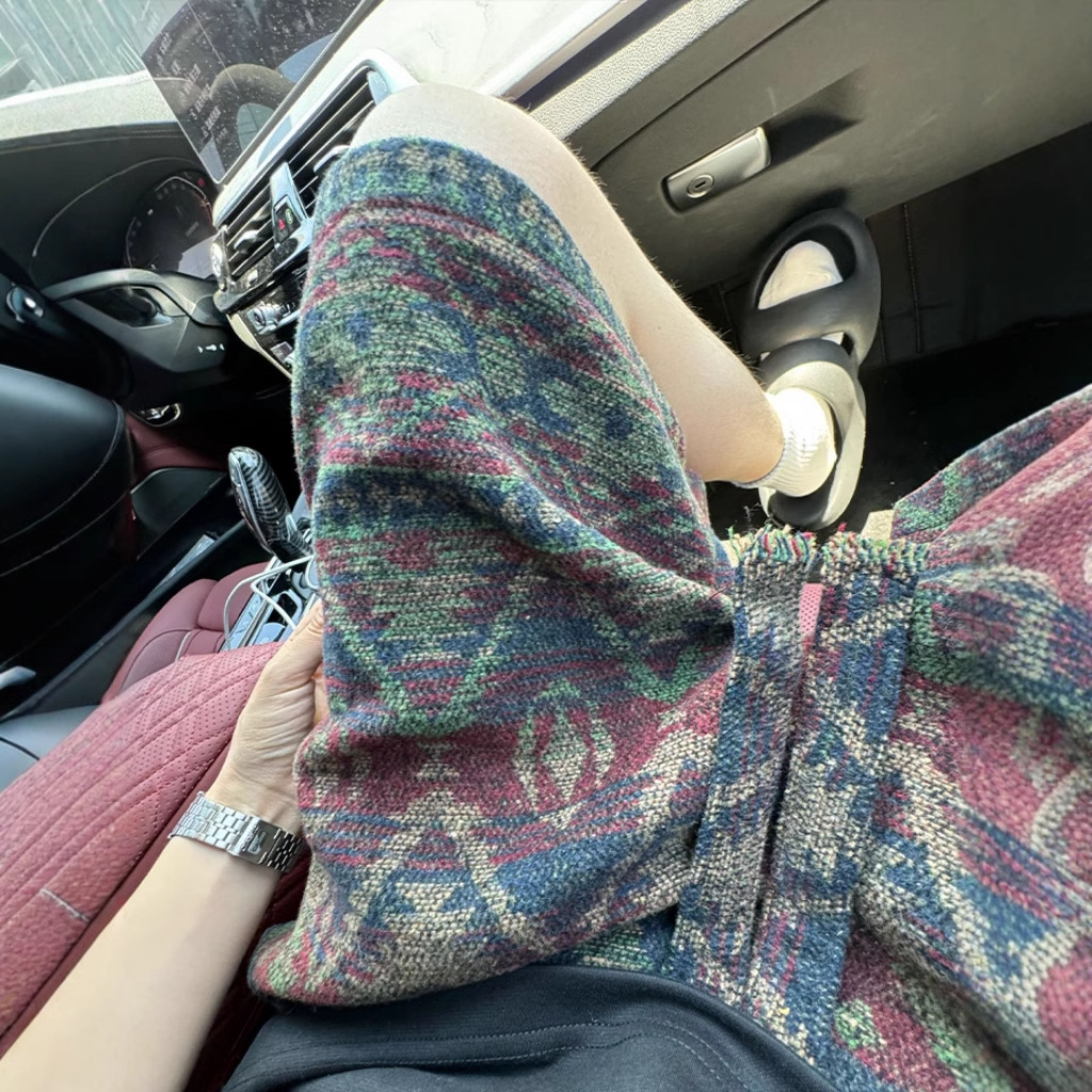 American dirty shorts, men's summer ethnic style printed over the knee five quarter pants, casual and handsome oversized shorts