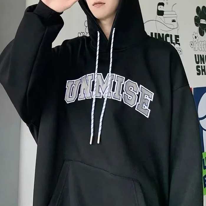 (Plus M-8XL Hoodie) 2025 New American Retro Navy Blue Letter Printed Cotton Round Neck Mens Fashion Brand Sportswear w250425