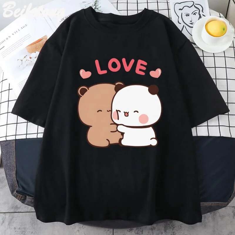 Dongdumaoyi Panda LOVE T Shirt Women S Bubu Dudu Couple Tops Short Sleeve Fashion Printed Summer Korean Harajuku