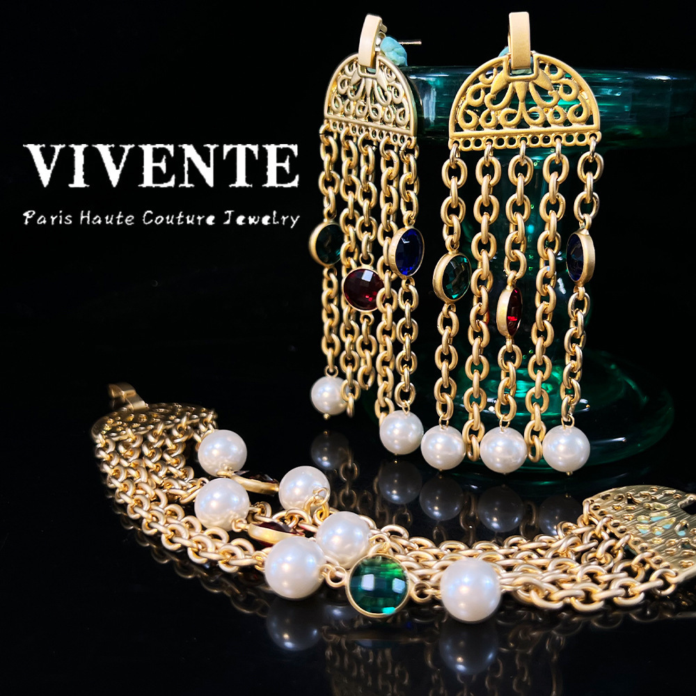 Womens jewelry set Brazilian gold necklace colorful artificial stone bracelet hollow n gift banquet jewelry 241106