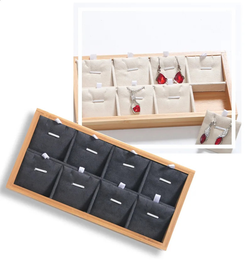 Natural Bamboo Solid Wood Jewelry Display Tray Necklace Ring Earring Storage Box Jewelry Display Plate 250424